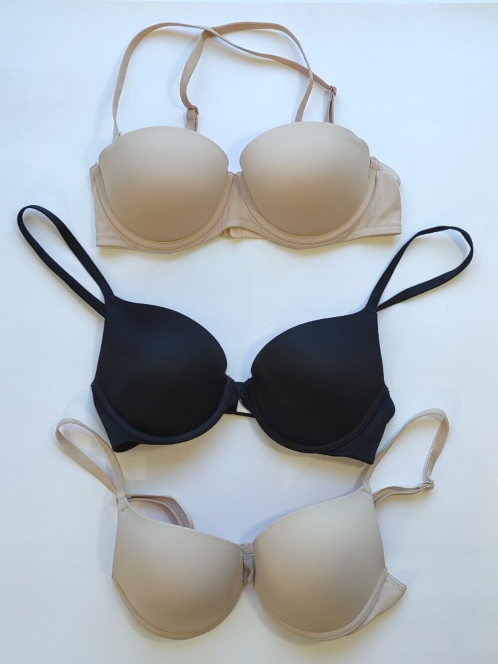 3 PINK Victoria's Secret Wear Everywhere Push-Up Bras 32C  Marzipan Beige/Black